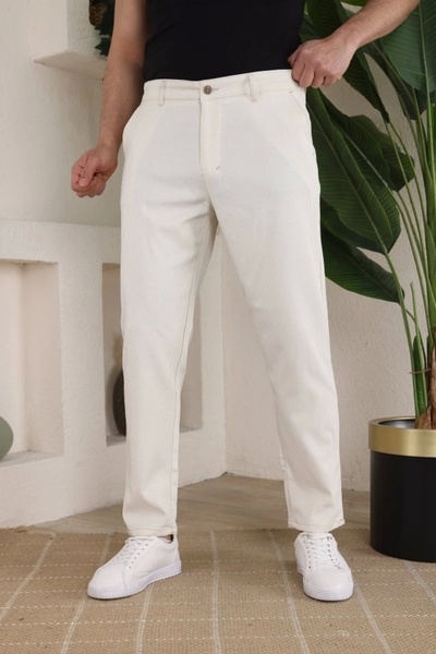 Kaplan Men's Casual Slim Fit Cord Patterned Fabric Trousers