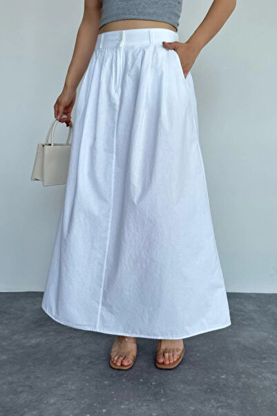 Melenza Slim Pleated Straight Skirt - White