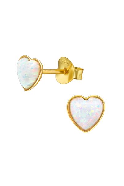 Sophia Collection Cercei argint 925 placat cu aur 24k model Inima si opal alb Sophia Collection