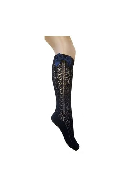 Buonumare Baby Long girl socks with bow, dark blue, 13 years