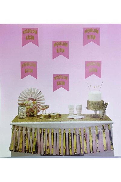 URZ GRUP زخرفة راية مكتوبة للترحيب بالابنة باللون الذهبي على اللون الوردي