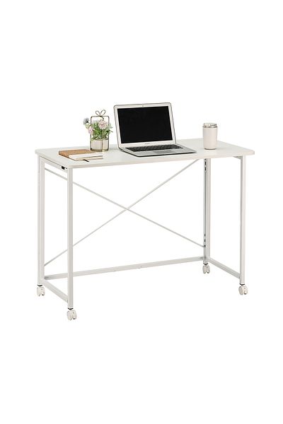 Lawazim Folding Table - 80x40x75cm - Computer Desk with Wheels, Wooden Top, & Iron Frame