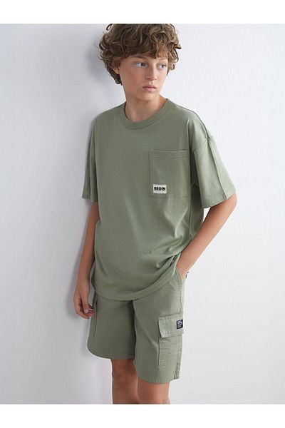 LC Waikiki Quality Parts from Celebi Store |   Green Crew Neck Plain Pocket Boy's T-Shirt