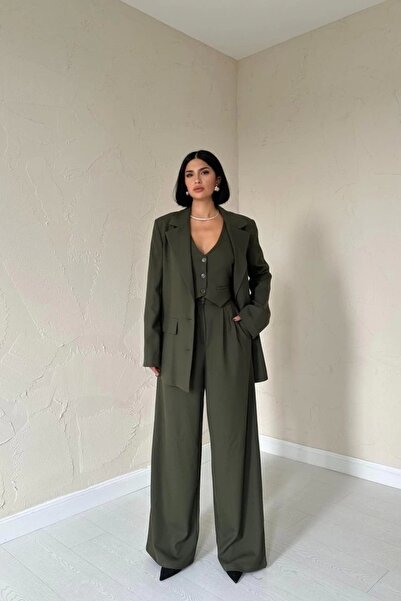 COjans Khaki Classy Jacket, Vest and Pants Set