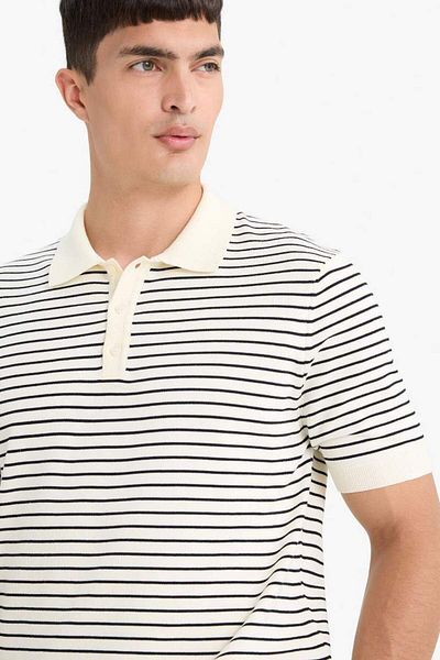 DeFacto New Season Standard Fit Polo Neck Striped Knitwear Short Sleeve T-Shirt