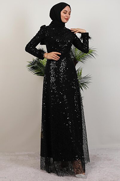 GİYZAMİLA Φόρεμα με πούπουλα μαύρο