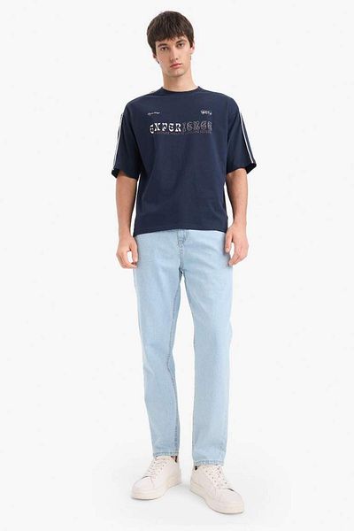 DeFacto New Season 100% Cotton Loose Fit Crew Neck Back Printed Short Sleeve T-Shirt
