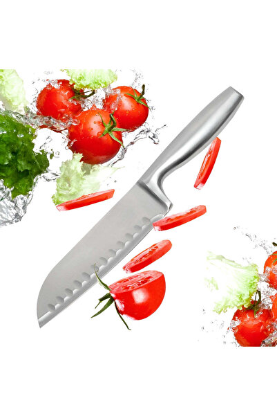 Köken Cuțit de bucătărie japonez model Santoku, oțel inoxidabil, mâner moale la atingere, 20 cm, argintiu