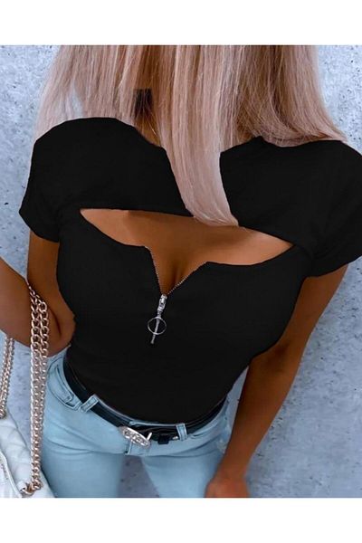modamtn Chest Zipper Detail Standard Size Camisole Blouse