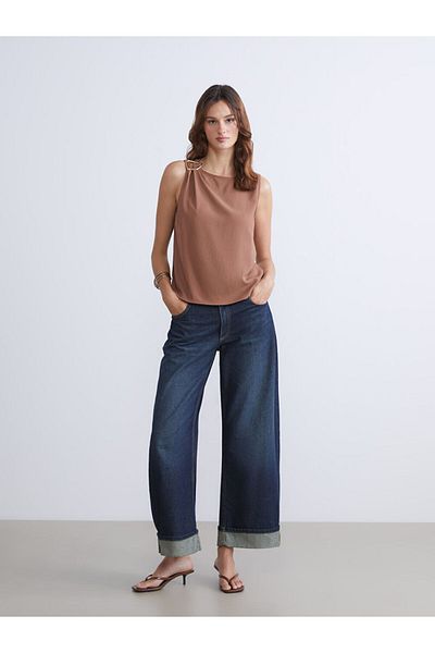 LC Waikiki Quality Parts from Celebi Store |   Beige Crew Neck Gathered Blouse