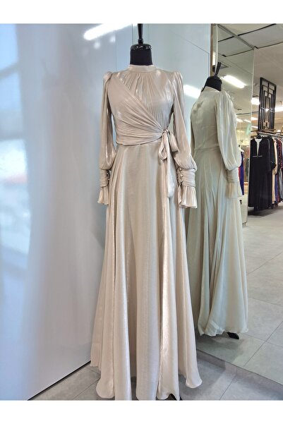 Butik JANJANLI ŞİFON EKRU YANDAN BAĞLAMALI ABİYE