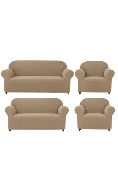 BOSTAN Lycra Sofa, Sofa, Sofa Bed Cover with Elastic, Pitikare Pattern 3+2+1+1 Set