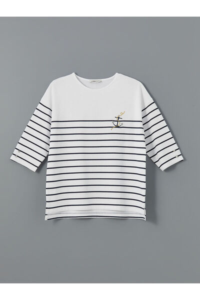 LC Waikiki Quality Parts from Celebi Store |   Crew Neck Striped Combed Cotton Women's T-Shirt