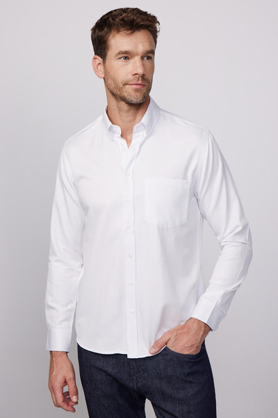 Zikuv Giyim ve Moda Tasarım εφαρμοστό Ανδρικό πουκάμισο με μακριά μανίκια που απομακρύνει τον ιδρώτα και αναπνέει με υφή με γραβάτα τεσσάρων εποχών λευκό ανδρικό πουκάμισο