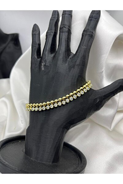 Yıldız Accessory SuYolu Çift Sıra Zirkon Taşlı Altın Kaplama Kademeli Ölçü Özel Seri Işıltılı Çelik XUPİNG Bileklik