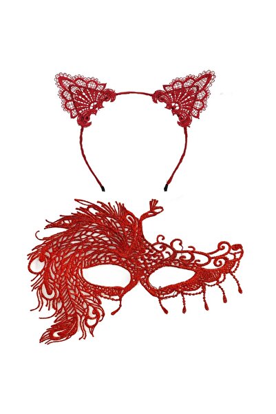 lowell home مجموعة قناع وتاج من الدانتيل الأحمر من Alevin Elegance رقم 4 - مكمل للزي النسائي