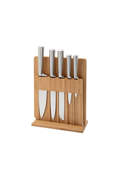 Köken Set cuțite bucătărie, 5 piese, oțel inoxidabil, cu suport și tocător di...