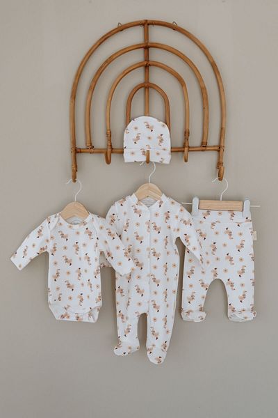 Luna Kids Collection 100% Organic Cotton 6 Piece Newborn Hospital Discharge Set - Goose Pattern