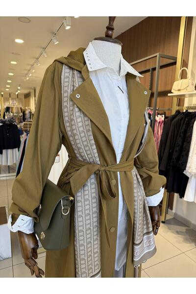 Kayra Kuşaklı Uzun Olive Trençkot 14011