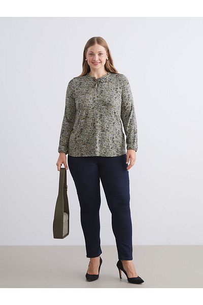 LC Waikiki Quality Parts from Celebi Store |   Grace Khaki Tie Collar Patterned Blouse