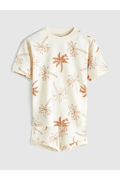 LC Waikiki Lcw Kids Beige Printed Boys T-Shirt and Shorts Pack of 2