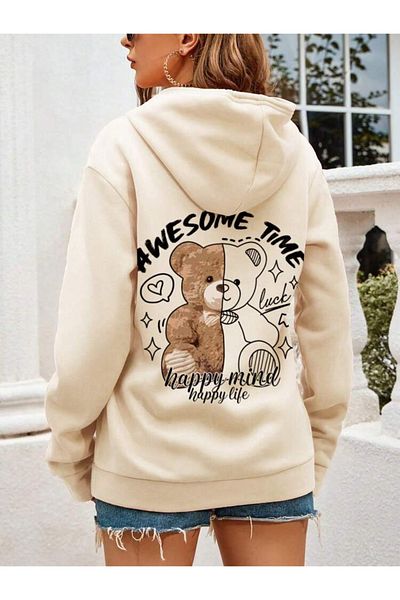 aynewmoda Bear patterned men's round neck long-sleeved t-shirt