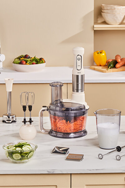 Karaca Prosteel 7 in 1 1000W Soft Cream Food Processor with Milk Frother