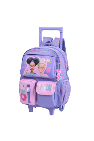 Marvel حقيبة ظهر بعجلات بمقبض تلسكوبي وسحاب مطبوع عليها صورة باربي