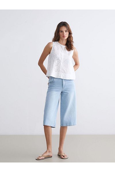 LC Waikiki Quality Parts from Celebi Store |   Ecru Crew Neck Openwork Brode Blouse