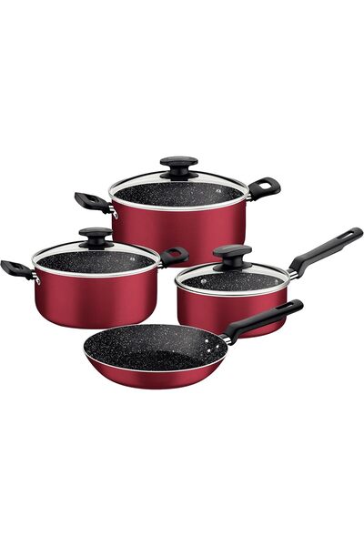 TRAMONTINA طقم أواني طهي من الألومنيوم الأحمر مكون من 7 قطع مع طلاء ستارفلون ...