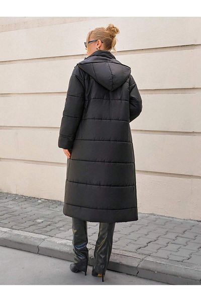 SERBA Ray Pattern Detachable Hood Long Women's Quilted Coat