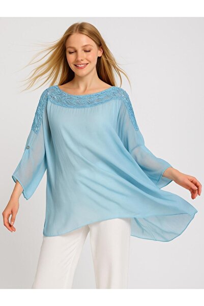 Butik İtalyan İpek Bluz - MAVİ