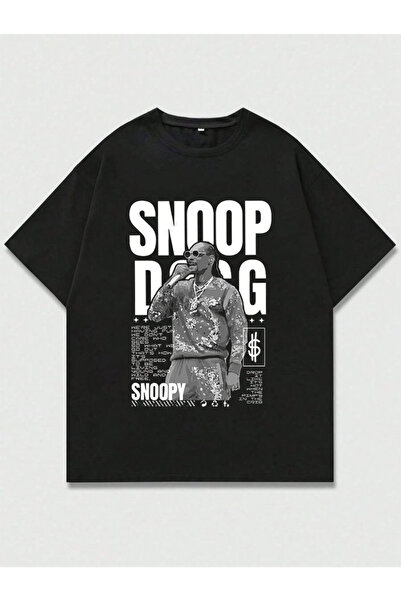 MAGORS SNOOP DOGG Tricou negru cu decolteu cu decolteu, 100% bumbac, cu imprimeu, unisex