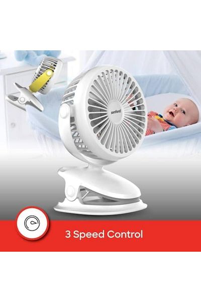 Sanford Rechargeable Portable Clip Fan – 2000mAh Battery, 5Hr Run Time, 3-Speed, 360° Rotation, S