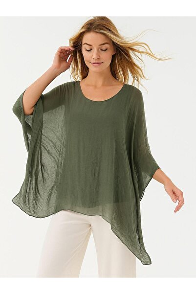 Butik İtalyan İpek Bluz - HAKİ