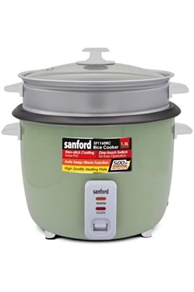 Sanford طباخ أرز أوتوماتيكي سعة ١.٥ لتر مع خاصية البخار والتدفئة | قوة ٥٠٠ واط | قدر غير لاصق | (أخضر)