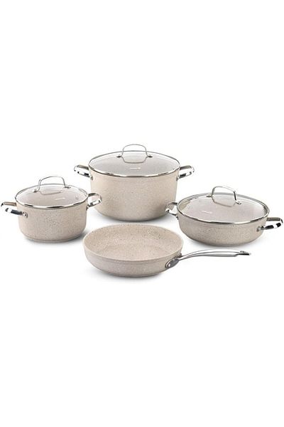 KORKMAZ Granita 7 Pieces Non-Stick Cookware Set | Forged Aluminum Granite Coated Induction Base Cook