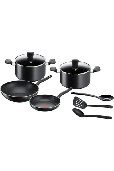 TEFAL Aluminum Super Cook Non-Stick Cookware Set, Black, 9 Pcs
