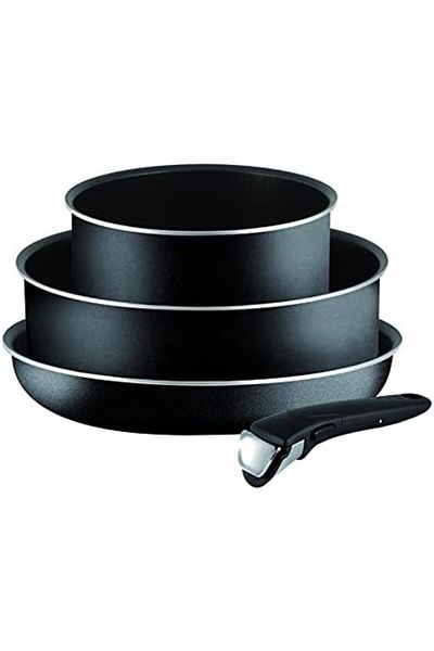TEFAL Ingenio Essential 4 Pcs Cooking Set, Removable Handle, Black, Aluminium