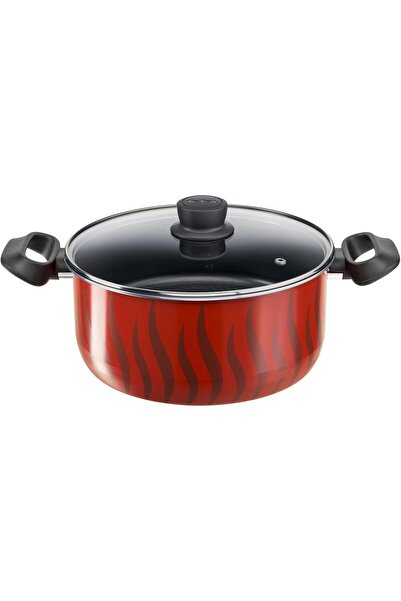 TEFAL G6 Tempo Flame 26 Saute Pan with SS Lid, Non-stick, Red, Aluminium, C3045285