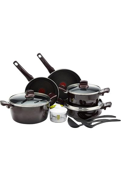 TEFAL Cookware Set | G6 Resist Intense 12 Pcs Cooking Set | Non-Stick | Burgundy | Aluminium | 2 Yea