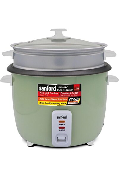Sanford طباخ أرز أوتوماتيكي سعة ١.٥ لتر مع خاصية البخار والتدفئة | قوة ٥٠٠ واط | قدر غير لاصق | (أخضر)