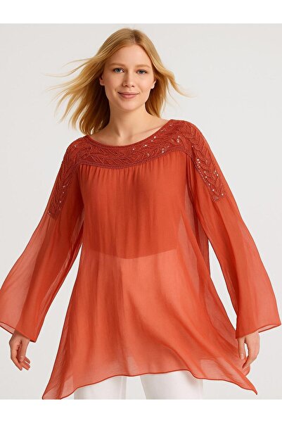 Butik İtalyan İpek Bluz - KİREMİT