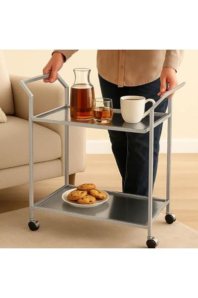 genric FFD Luxury Two-tier Bar Cart with Mirrored Shelves 80x40x90cm