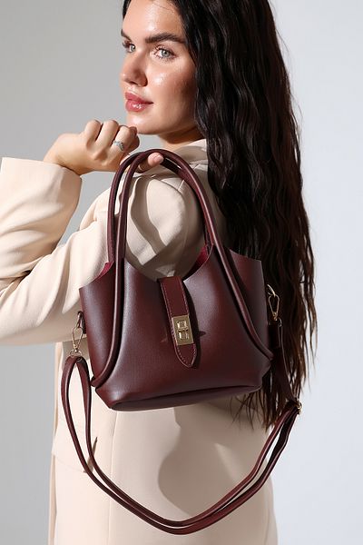 Encool Burgundy Small Size Women's Bag Set – Stylish Shoulder, Arm and Hand Use + Gift Makeup Bag