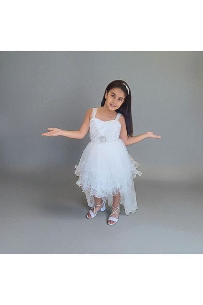 Ahsenimbebe Belt Buckle Tail Girls' Evening Dress 5-10 Years