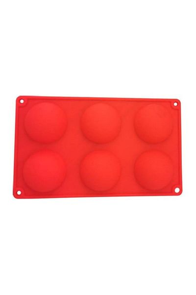 Generic Silicone 6 Cavity Half Ball Sphere Cake Mold, Red Silicone Mould
