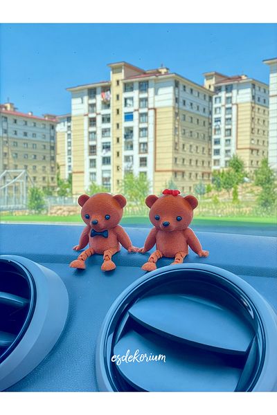 esdekorium Cute Pair of 2 Brown Bears - Glove Box Accessory - Car Glove Box Ornament - Auto Accessory