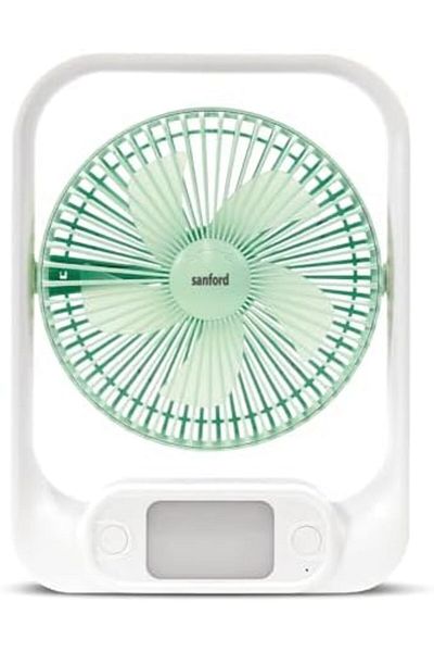 Sanford 7" Rechargeable Table Fan with LED Lights – 3600mAh Lithium Battery, 15H Fan Run Time, 3-S