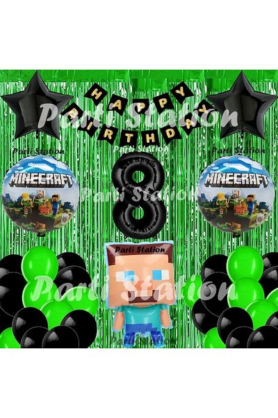 Parti Station Minraft Balloon Set 4 Years Maynkraft Game Green Concept Birthday Party Balloon Set